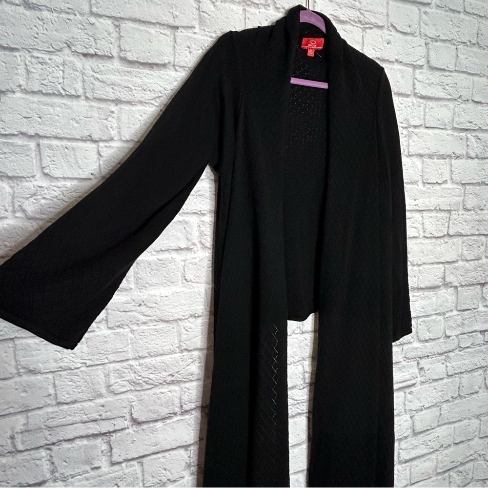 Oscar Oscar De La Renta Black Open Knit Cashmere Wool High Low Cardigan - Picture 9 of 16